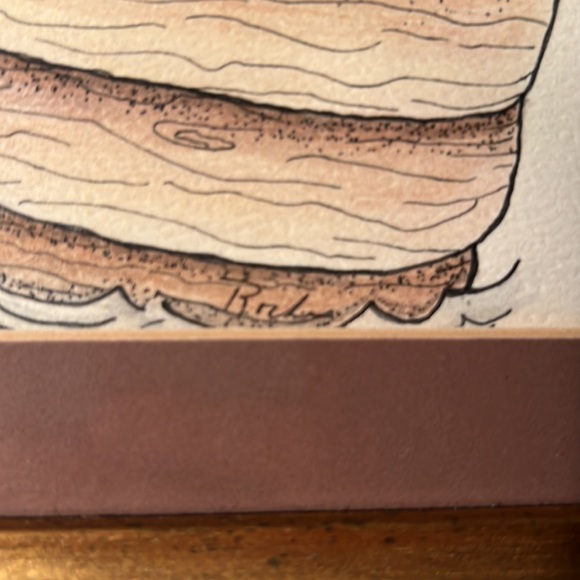 11 1/2 x13 1/2 framed matted pencil and ink drawing of Noah’s ark - Picture 3 of 4